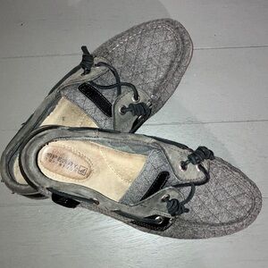 Quilted Gray Boat Shoes with Black Laces